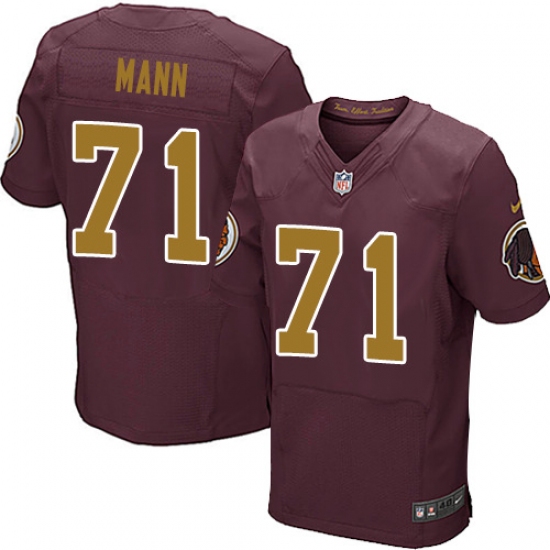 Men's Nike Washington Redskins 71 Charles Mann Elite Burgundy Red/Gold Number Alternate 80TH Anniversary NFL Jersey