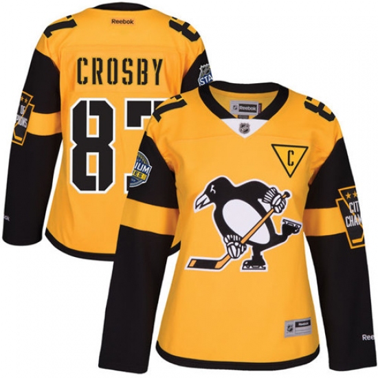 Women's Reebok Pittsburgh Penguins 87 Sidney Crosby Authentic Gold 2017 Stadium Series NHL Jersey