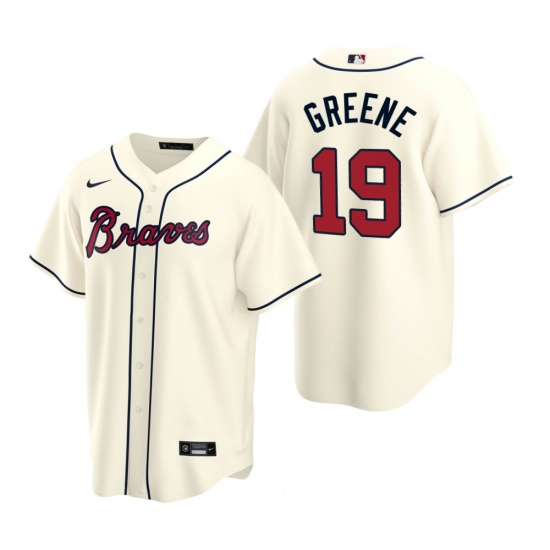 Men's Nike Atlanta Braves 19 Shane Greene Cream Alternate Stitched Baseball Jersey