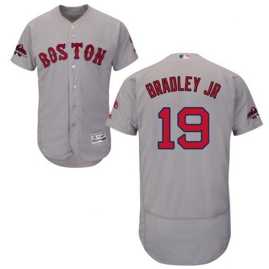 Men's Majestic Boston Red Sox 19 Jackie Bradley Jr Grey Road Flex Base Authentic Collection 2018 World Series Champions MLB Jersey