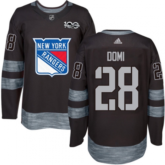 Men's Adidas New York Rangers 28 Tie Domi Authentic Black 1917-2017 100th Anniversary NHL Jersey