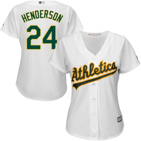 Women's Majestic Oakland Athletics 24 Rickey Henderson Authentic White Home Cool Base MLB Jersey