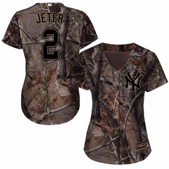 Women's Majestic New York Yankees 2 Derek Jeter Authentic Camo Realtree Collection Flex Base MLB Jersey