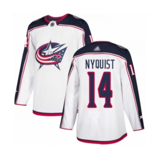 Men's Columbus Blue Jackets 14 Gustav Nyquist Authentic White Away Hockey Jersey