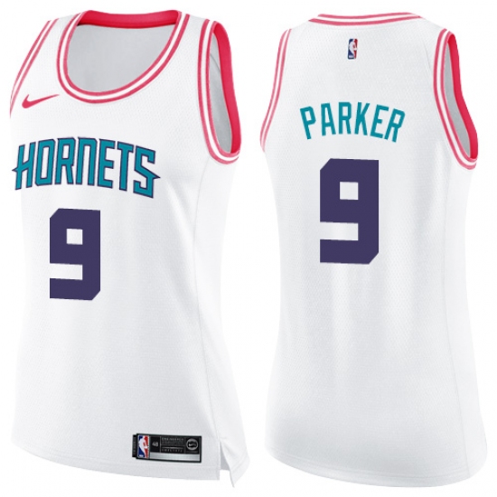 Women's Nike Charlotte Hornets 9 Tony Parker Swingman White Pink Fashion NBA Jersey