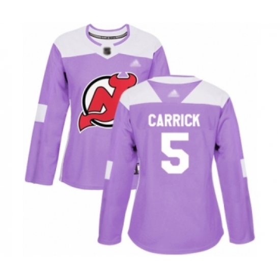 Women's New Jersey Devils 5 Connor Carrick Authentic Purple Fights Cancer Practice Hockey Jersey