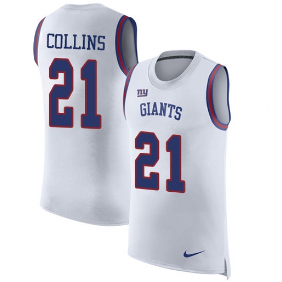 Men's Nike New York Giants 21 Landon Collins Limited White Rush Player Name & Number Tank Top NFL Jersey