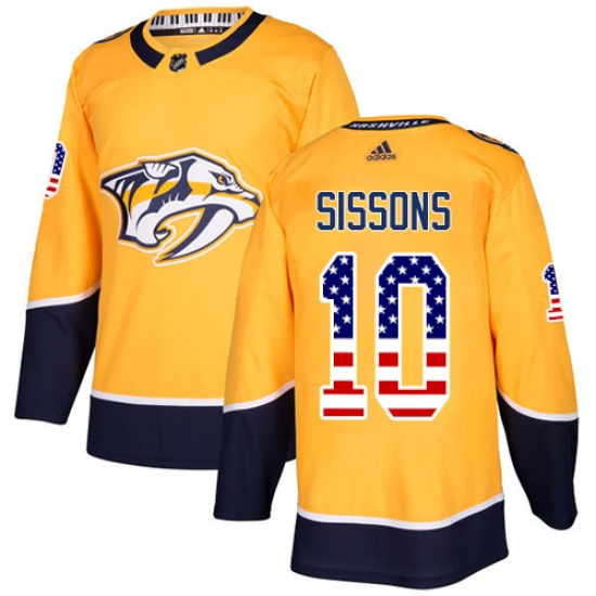 Men's Adidas Nashville Predators 10 Colton Sissons Authentic Gold USA Flag Fashion NHL Jersey