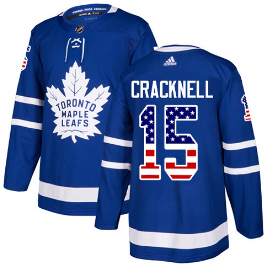 Men's Adidas Toronto Maple Leafs 15 Adam Cracknell Authentic Royal Blue USA Flag Fashion NHL Jersey