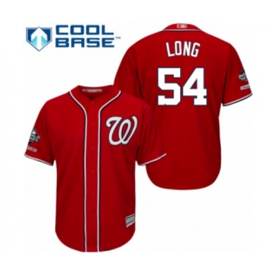 Youth Washington Nationals 54 Kevin Long Authentic Red Alternate 1 Cool Base 2019 World Series Champions Baseball Jersey