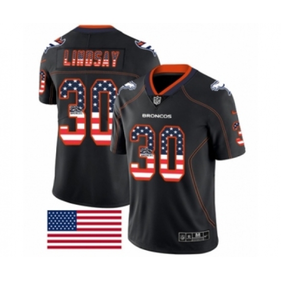 Men's Nike Denver Broncos 30 Phillip Lindsay Limited Black Rush USA Flag NFL Jersey