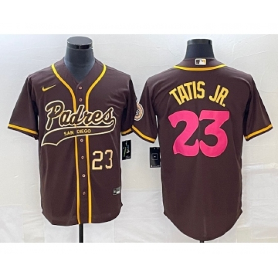 Men's San Diego Padres 23 Fernando Tatis Jr Number Brown NEW 2023 City Connect Cool Base Stitched Jersey