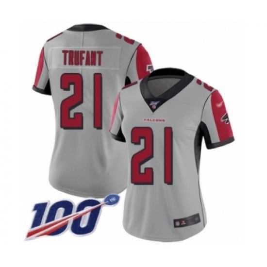 Women's Atlanta Falcons 21 Desmond Trufant Limited Silver Inverted Legend 100th Season Football Jersey