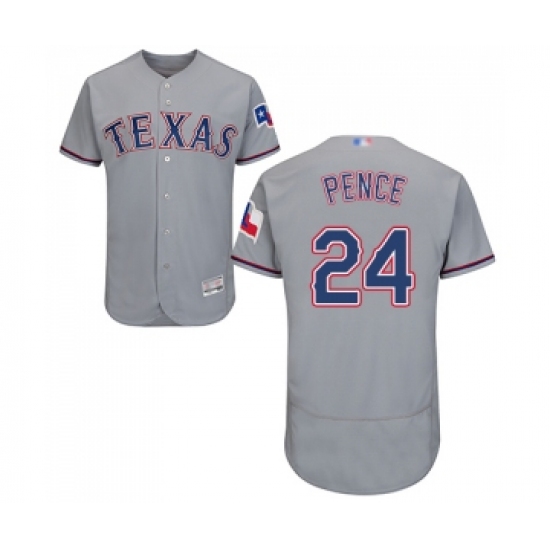 Men's Texas Rangers 24 Hunter Pence Grey Road Flex Base Authentic Collection Baseball Jersey