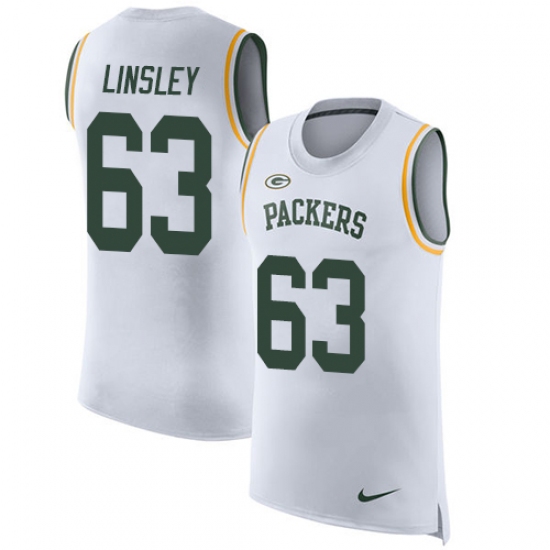 Men's Nike Green Bay Packers 63 Corey Linsley Limited White Rush Player Name & Number Tank Top NFL Jersey