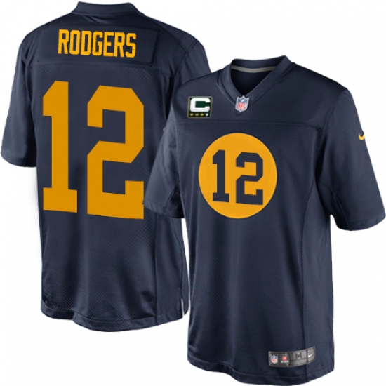 Youth Nike Green Bay Packers 12 Aaron Rodgers Elite Navy Blue Alternate C Patch NFL Jersey