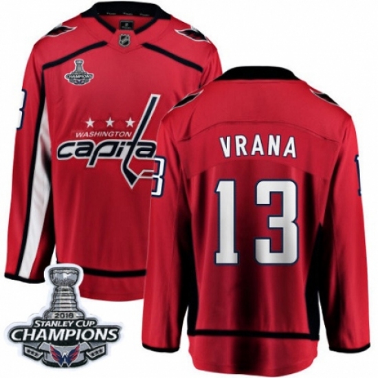 Youth Washington Capitals 13 Jakub Vrana Fanatics Branded Red Home Breakaway 2018 Stanley Cup Final Champions NHL Jersey