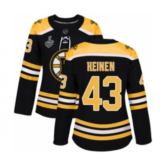 Women's Boston Bruins 43 Danton Heinen Authentic Black Home 2019 Stanley Cup Final Bound Hockey Jersey