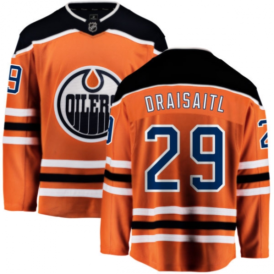 Youth Edmonton Oilers 29 Leon Draisaitl Fanatics Branded Orange Home Breakaway NHL Jersey