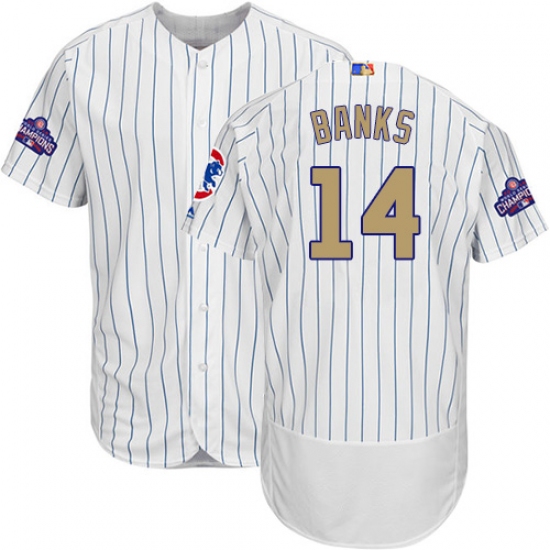 Men's Majestic Chicago Cubs 14 Ernie Banks Authentic White 2017 Gold Program Flex Base MLB Jersey