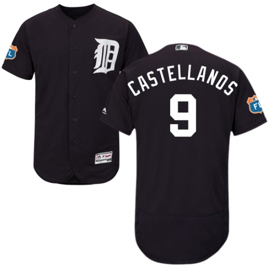 Men's Majestic Detroit Tigers 9 Nick Castellanos Navy Blue Alternate Flex Base Authentic Collection MLB Jersey