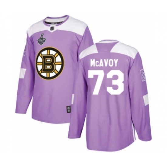 Youth Boston Bruins 73 Charlie McAvoy Authentic Purple Fights Cancer Practice 2019 Stanley Cup Final Bound Hockey Jersey