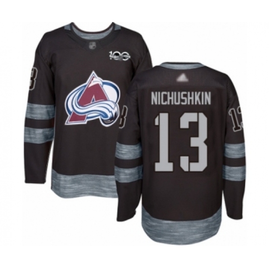 Men's Colorado Avalanche 13 Valeri Nichushkin Authentic Black 1917-2017 100th Anniversary Hockey Jersey