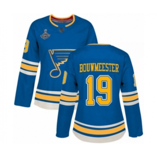 Women's St. Louis Blues 19 Jay Bouwmeester Authentic Navy Blue Alternate 2019 Stanley Cup Champions Hockey Jersey