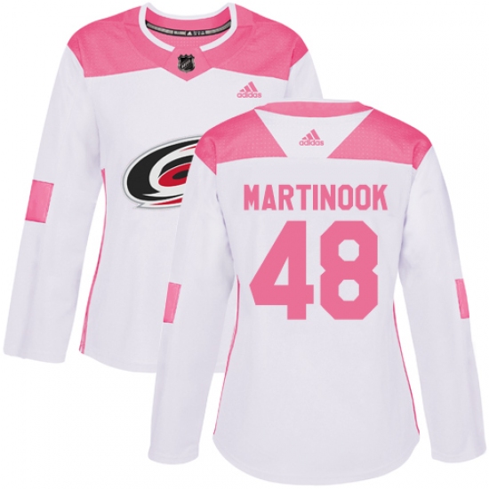 Women's Adidas Carolina Hurricanes 48 Jordan Martinook Authentic White Pink Fashion NHL Jersey