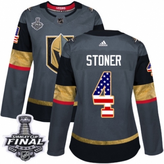 Women's Adidas Vegas Golden Knights 4 Clayton Stoner Authentic Gray USA Flag Fashion 2018 Stanley Cup Final NHL Jersey