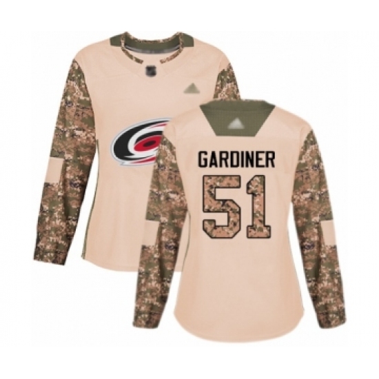 Women's Carolina Hurricanes 51 Jake Gardiner Authentic Camo Veterans Day Practice Hockey Jersey