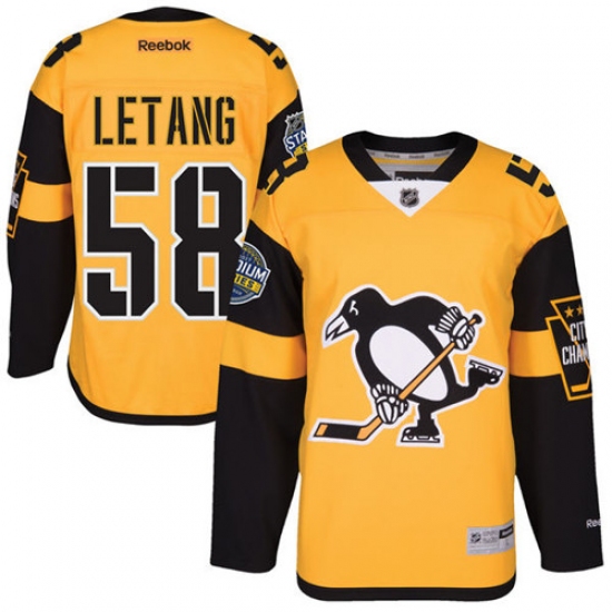 Youth Reebok Pittsburgh Penguins 58 Kris Letang Premier Gold 2017 Stadium Series NHL Jersey