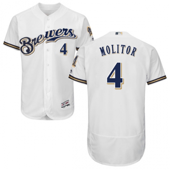 Men's Majestic Milwaukee Brewers 4 Paul Molitor White Alternate Flex Base Authentic Collection MLB Jersey