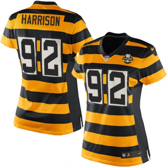 Women's Nike Pittsburgh Steelers 92 James Harrison Elite Yellow/Black Alternate 80TH Anniversary Throwback NFL Jersey