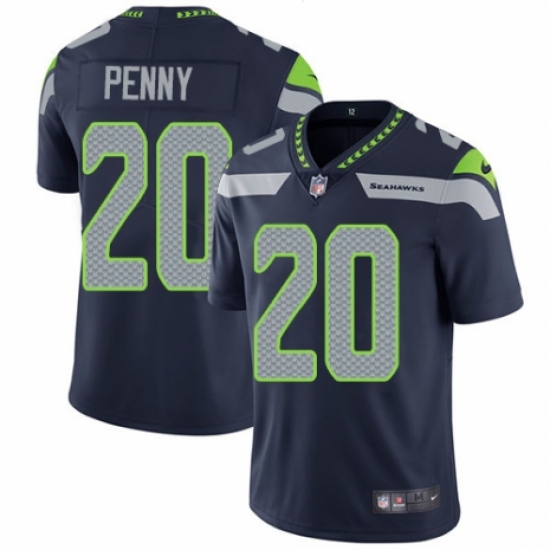 Men's Nike Seattle Seahawks 20 Rashaad Penny Navy Blue Team Color Vapor Untouchable Limited Player NFL Jersey