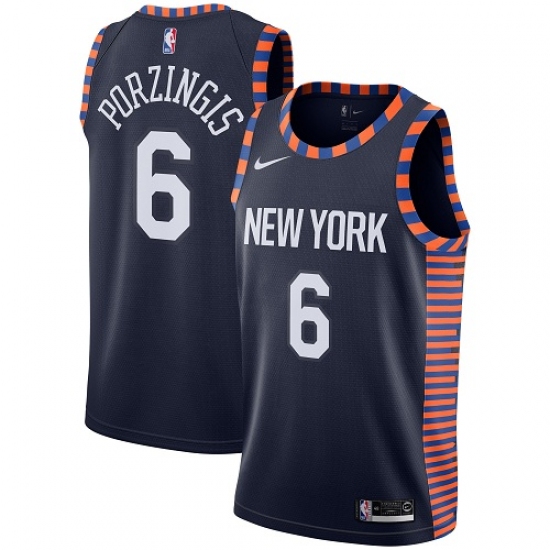 Youth Nike New York Knicks 6 Kristaps Porzingis Swingman Navy Blue NBA Jersey - 2018 19 City Edition