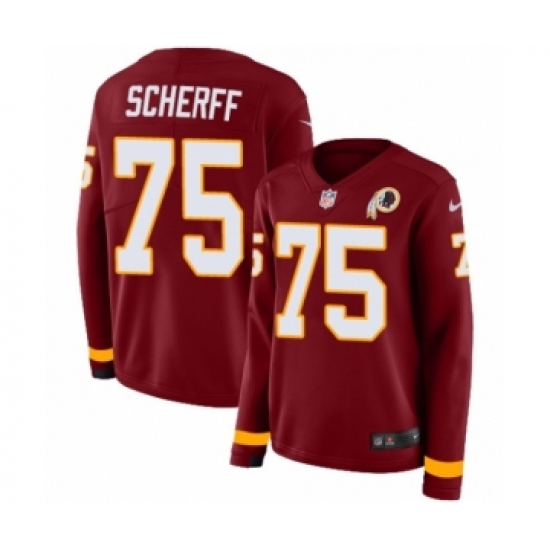 Women's Nike Washington Redskins 75 Brandon Scherff Limited Burgundy Therma Long Sleeve NFL Jersey