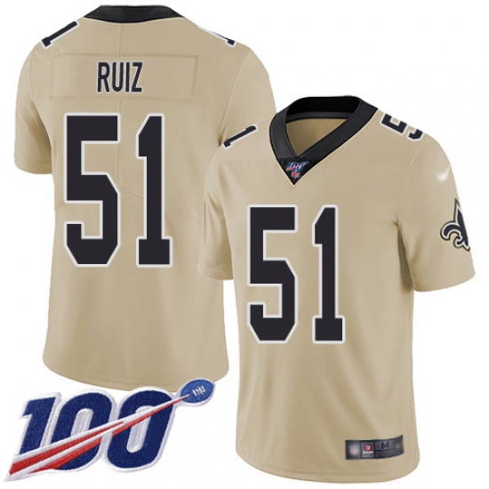 Men's New Orleans Saints 51 Cesar Ruiz Gold Stitched NFL Limited Inverted Legend 100th Season Jersey