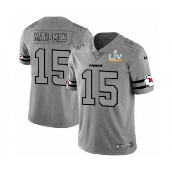 Men'sKansas City Chiefs 15 Patrick Mahomes Gray Gridiron Super Bowl LV Jersey