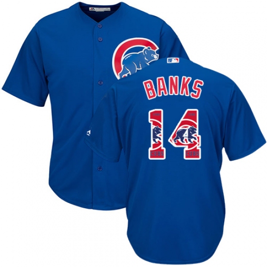 Men's Majestic Chicago Cubs 14 Ernie Banks Authentic Royal Blue Team Logo Fashion Cool Base MLB Jersey