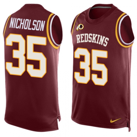 Men's Nike Washington Redskins 35 Montae Nicholson Limited Red Player Name & Number Tank Top NFL Jersey