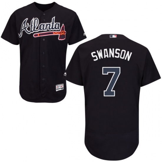 Men's Majestic Atlanta Braves 7 Dansby Swanson Blue Flexbase Authentic Collection MLB Jersey