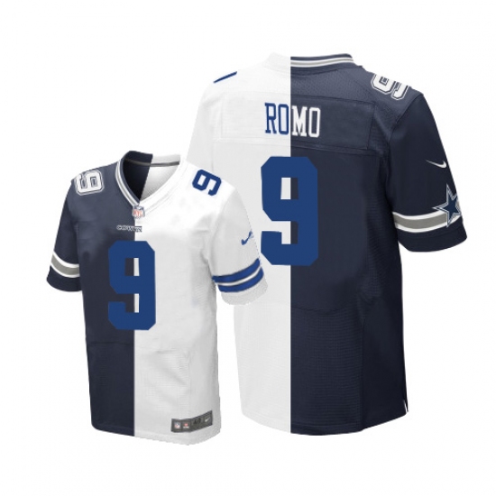 Men's Nike Dallas Cowboys 9 Tony Romo Elite Navy Blue/White Split Fashion NFL Jersey