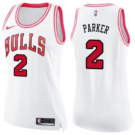 Women's Nike Chicago Bulls 2 Jabari Parker Swingman White Pink Fashion NBA Jersey