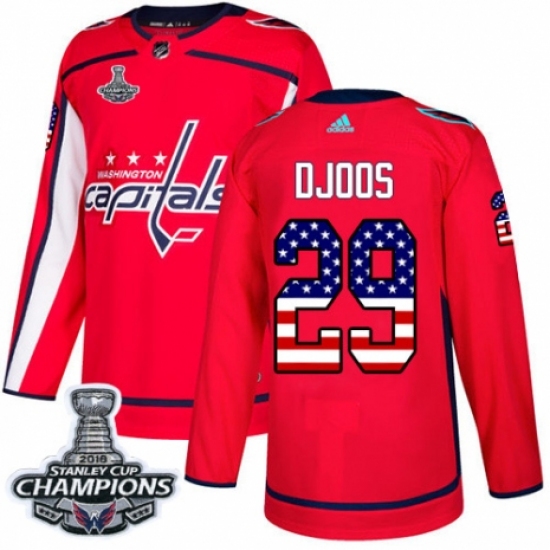 Youth Adidas Washington Capitals 29 Christian Djoos Authentic Red USA Flag Fashion 2018 Stanley Cup Final Champions NHL Jersey