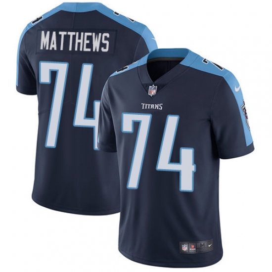 Youth Nike Tennessee Titans 74 Bruce Matthews Navy Blue Alternate Vapor Untouchable Limited Player NFL Jersey