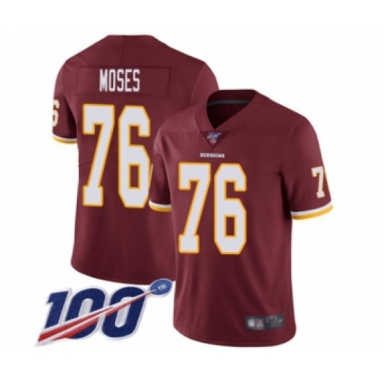 Men's Washington Redskins 76 Morgan Moses Burgundy Red Team Color Vapor Untouchable Limited Player 100th Season Football Jersey