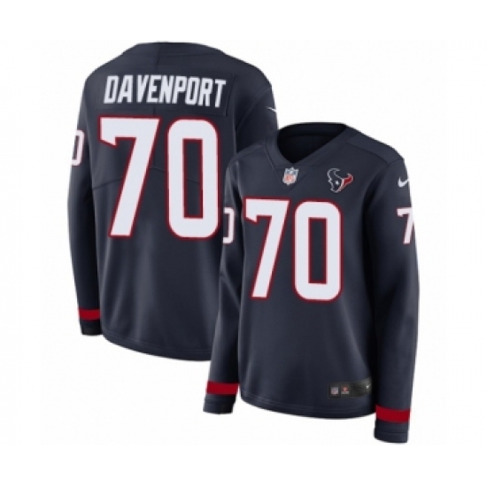 Women's Nike Houston Texans 70 Julien Davenport Limited Navy Blue Therma Long Sleeve NFL Jersey