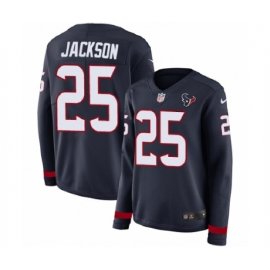 Women's Nike Houston Texans 25 Kareem Jackson Limited Navy Blue Therma Long Sleeve NFL Jersey