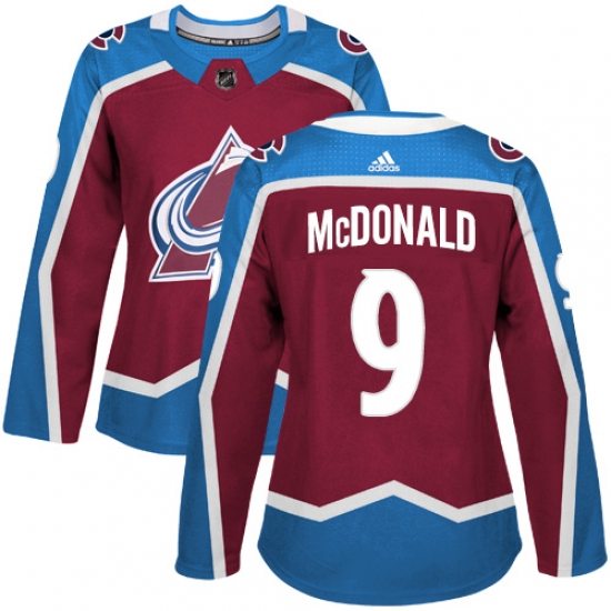 Women's Adidas Colorado Avalanche 9 Lanny McDonald Premier Burgundy Red Home NHL Jersey